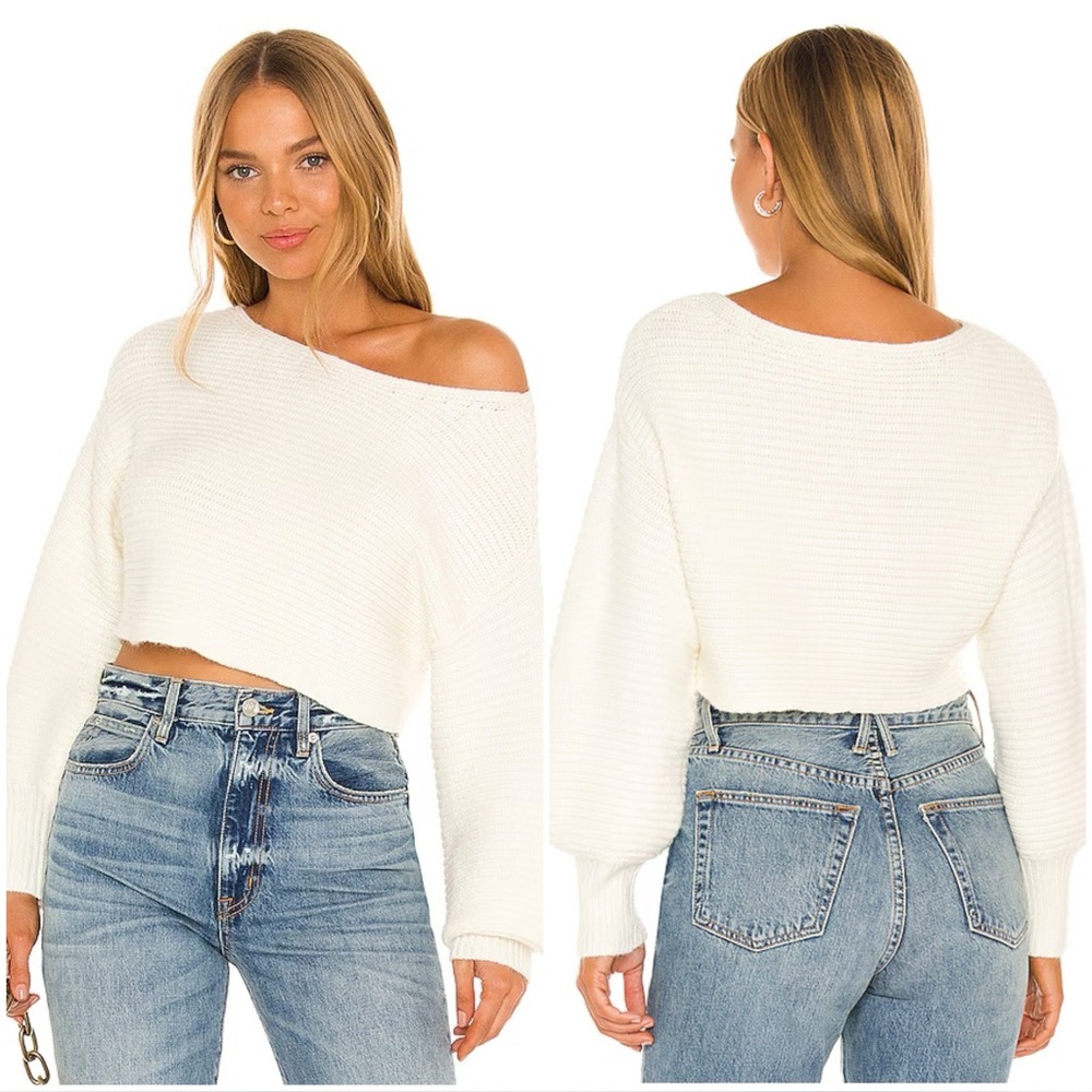 $168 LOVERS + FRIENDS RIBBED WHITE SWEATER L'ACADEMIE REVOLVE TULAROSA MAJORELLE